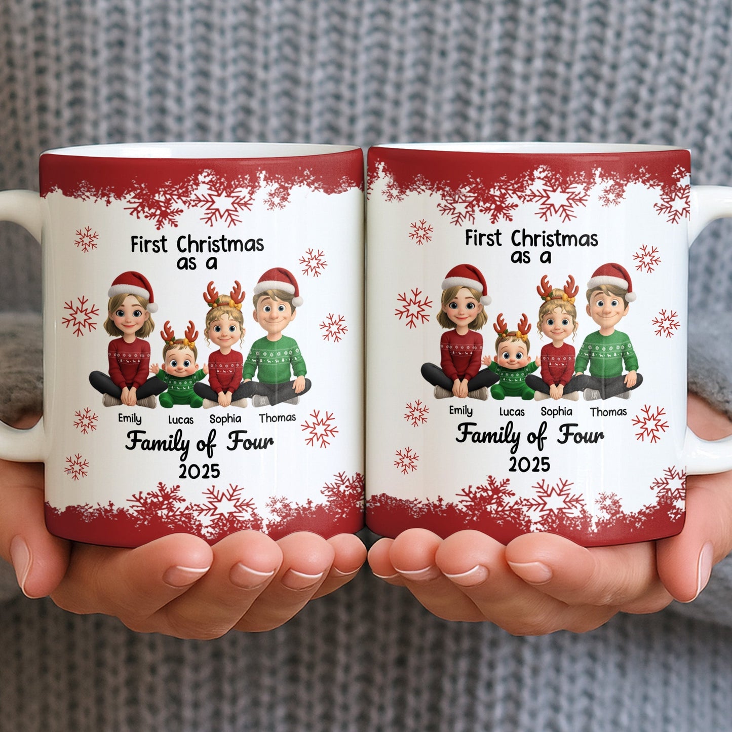 First Christmas As A Family Of Four With Snowflakes - Personalized Custom Coffee Mug - FAM774_MG