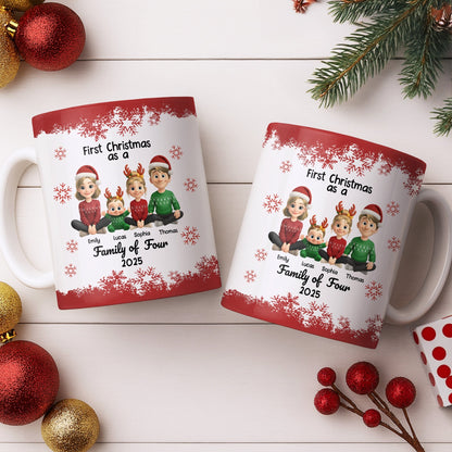 First Christmas As A Family Of Four With Snowflakes - Personalized Custom Coffee Mug - FAM774_MG
