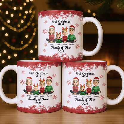 First Christmas As A Family Of Four With Snowflakes - Personalized Custom Coffee Mug - FAM774_MG