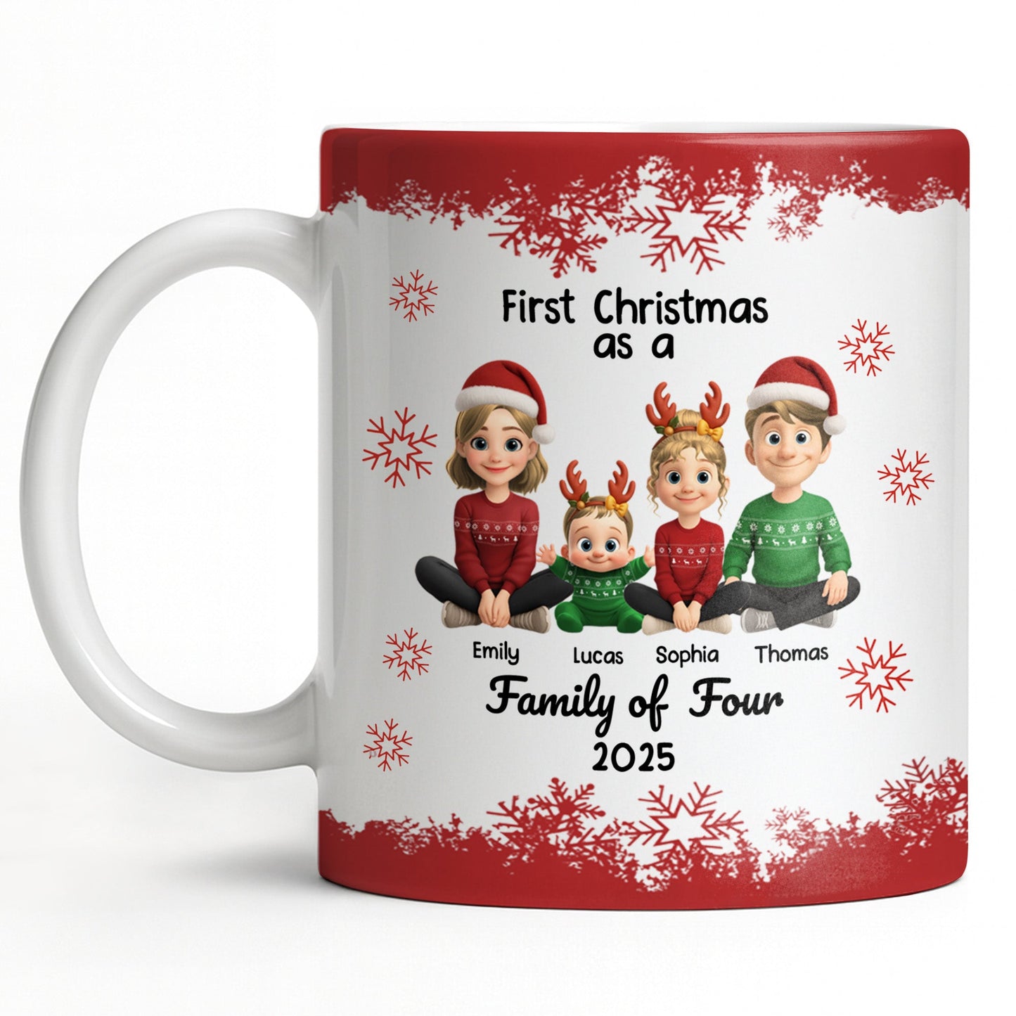 First Christmas As A Family Of Four With Snowflakes - Personalized Custom Coffee Mug - FAM774_MG