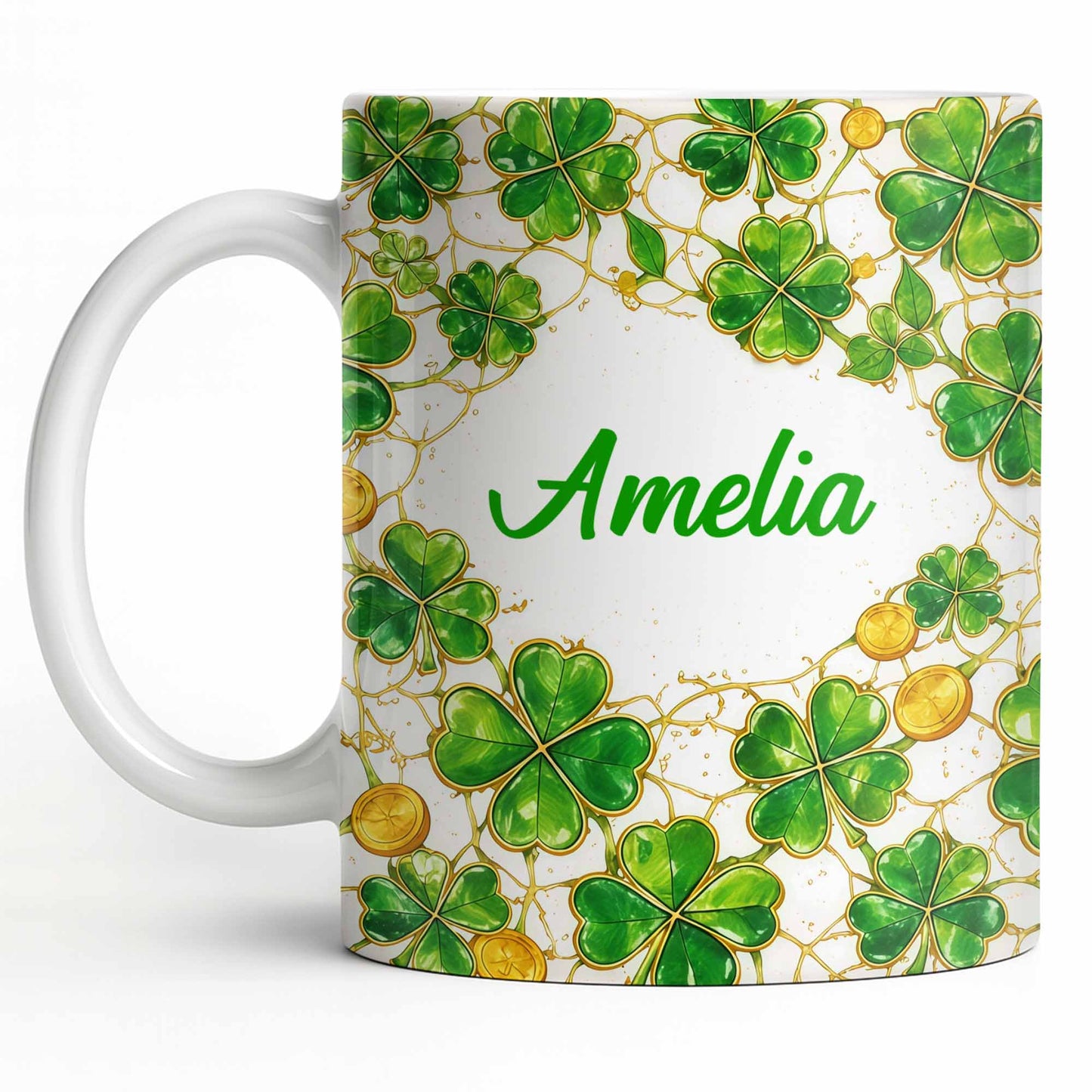 Amelia Shamrocks And Coins - Personalized Custom Coffee Mug - FAM801_MG