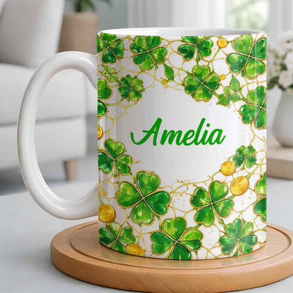 Amelia Shamrocks And Coins - Personalized Custom Coffee Mug - FAM801_MG