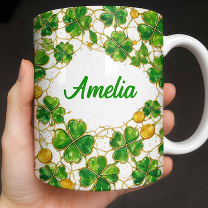 Amelia Shamrocks And Coins - Personalized Custom Coffee Mug - FAM801_MG