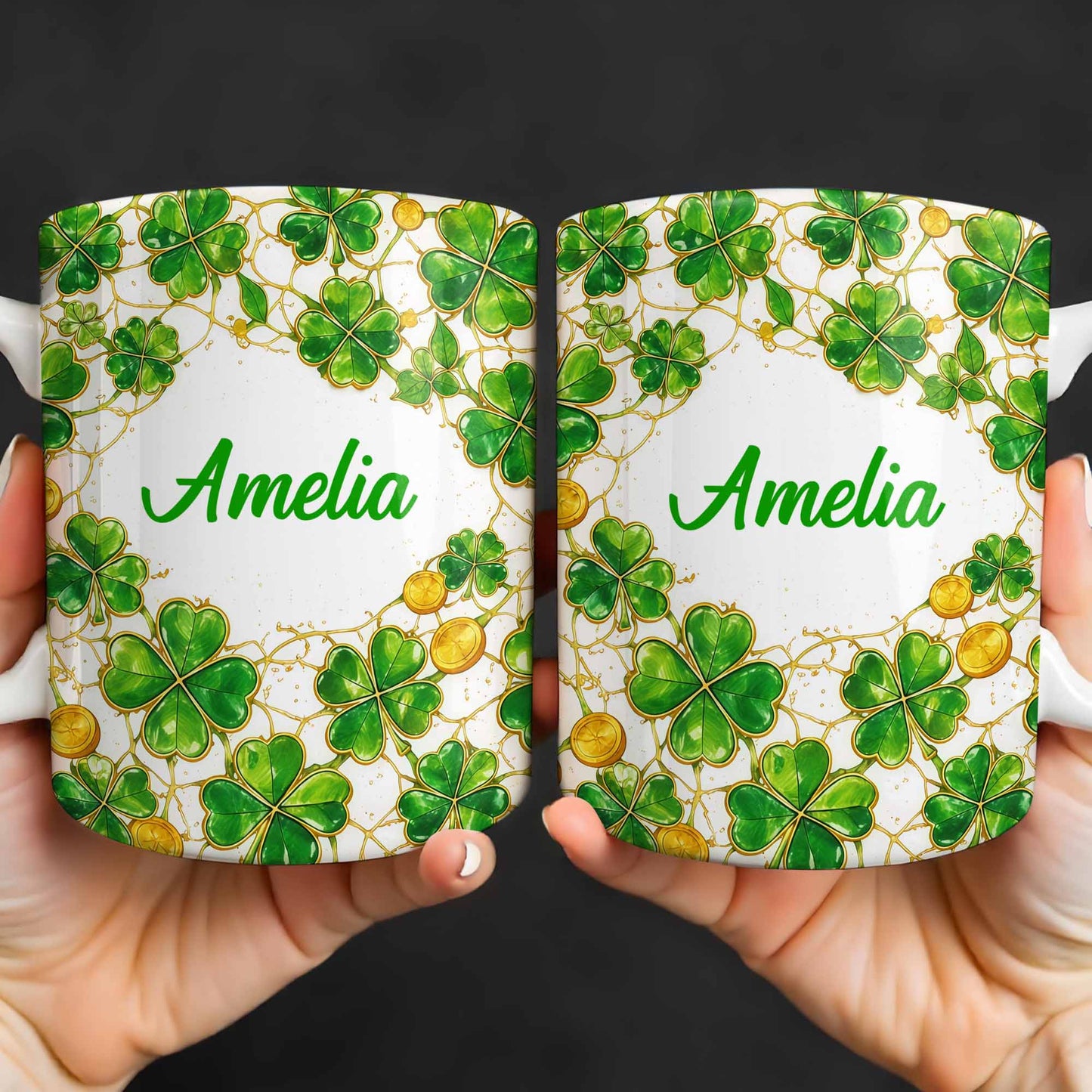 Amelia Shamrocks And Coins - Personalized Custom Coffee Mug - FAM801_MG