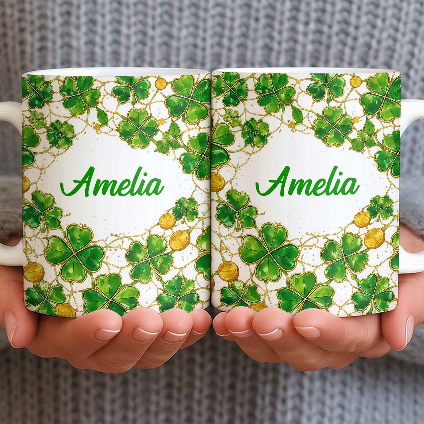 Amelia Shamrocks And Coins - Personalized Custom Coffee Mug - FAM801_MG