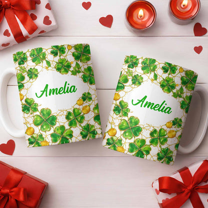 Amelia Shamrocks And Coins - Personalized Custom Coffee Mug - FAM801_MG