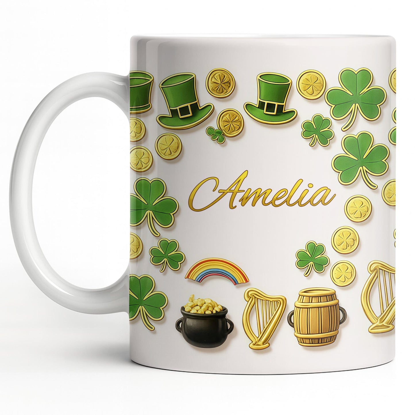 My Shamrock Leprechaun Hat And Rainbow Mug - Personalized Custom Coffee Mug - FAM802_MG