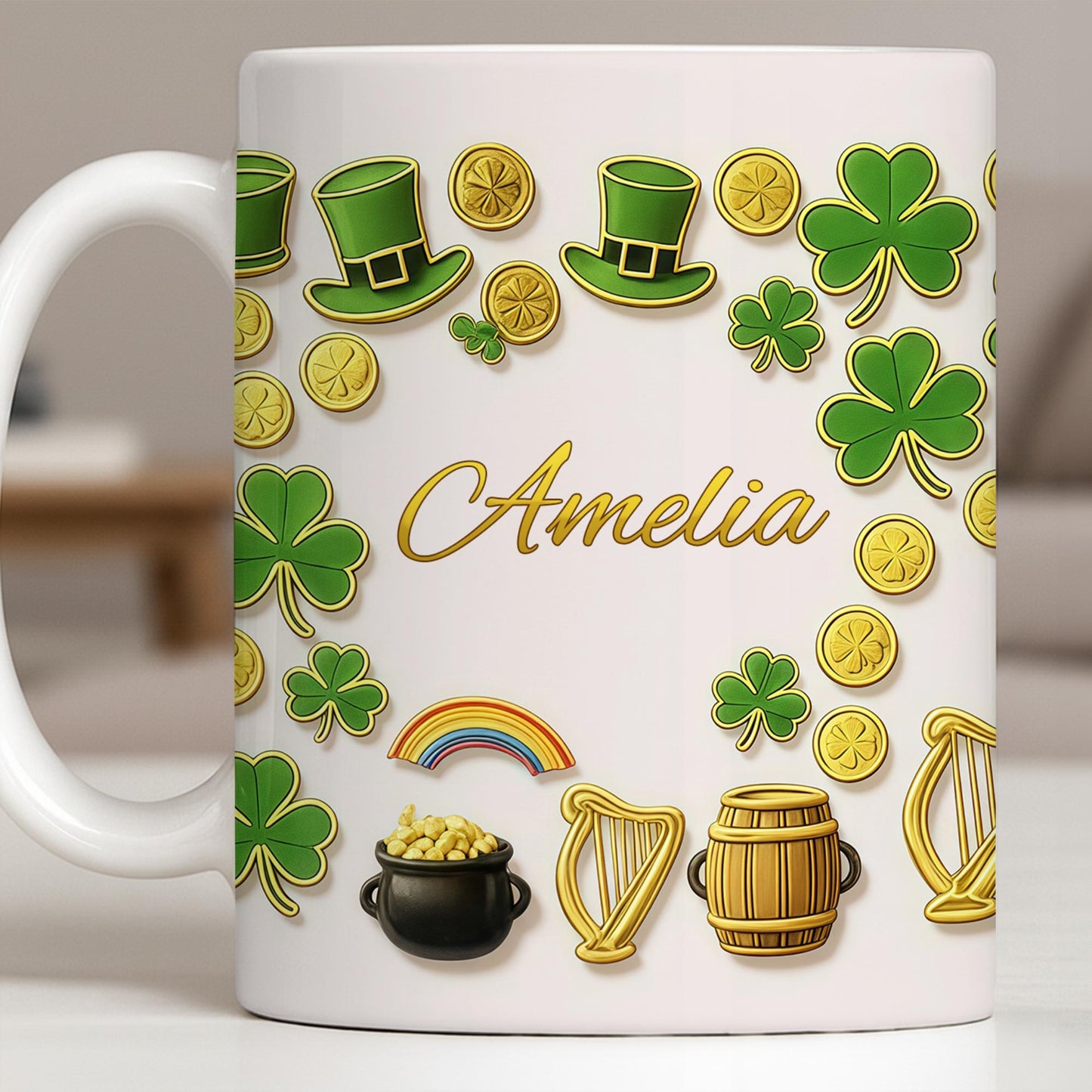 My Shamrock Leprechaun Hat And Rainbow Mug - Personalized Custom Coffee Mug - FAM802_MG