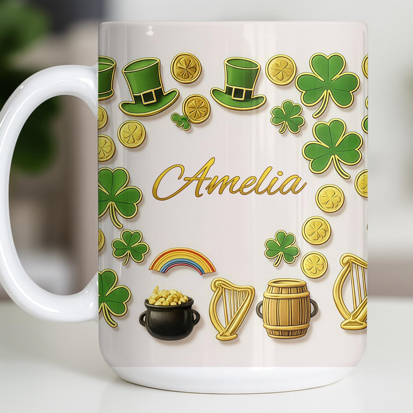 My Shamrock Leprechaun Hat And Rainbow Mug - Personalized Custom Coffee Mug - FAM802_MG