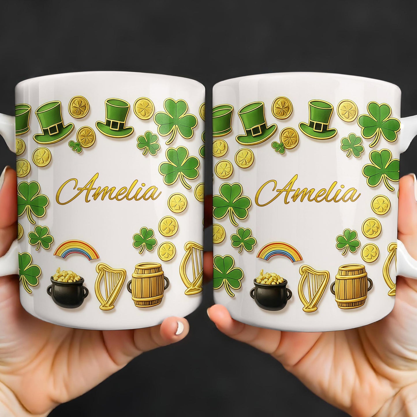 My Shamrock Leprechaun Hat And Rainbow Mug - Personalized Custom Coffee Mug - FAM802_MG