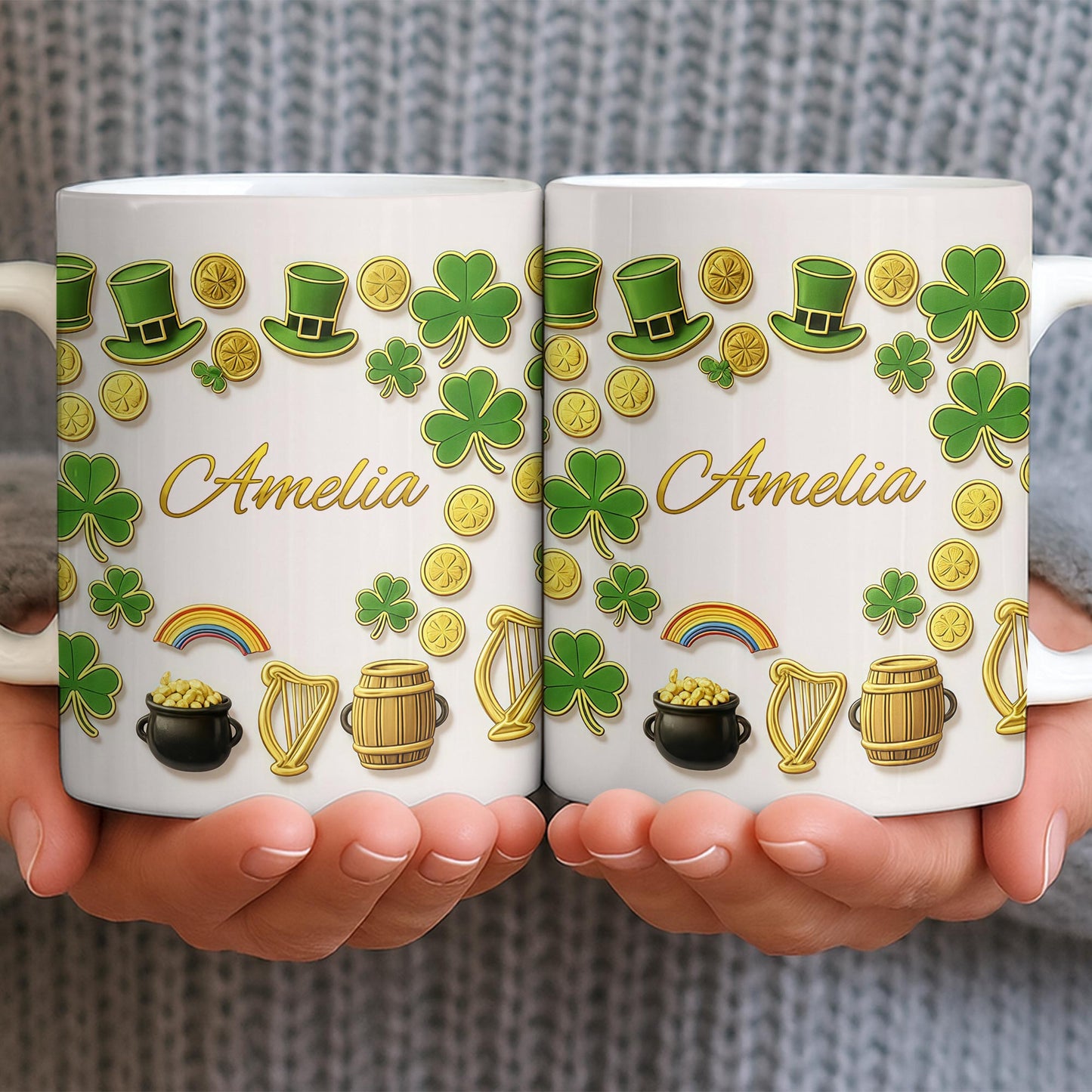 My Shamrock Leprechaun Hat And Rainbow Mug - Personalized Custom Coffee Mug - FAM802_MG