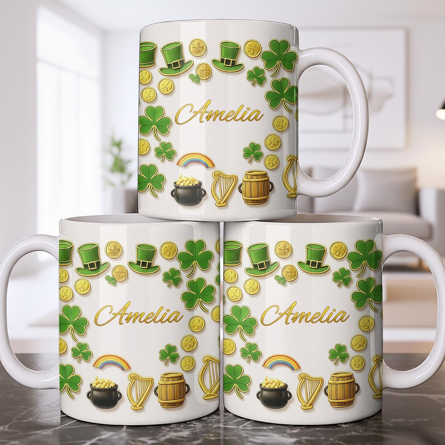 My Shamrock Leprechaun Hat And Rainbow Mug - Personalized Custom Coffee Mug - FAM802_MG