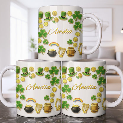 My Shamrock Leprechaun Hat And Rainbow Mug - Personalized Custom Coffee Mug - FAM802_MG