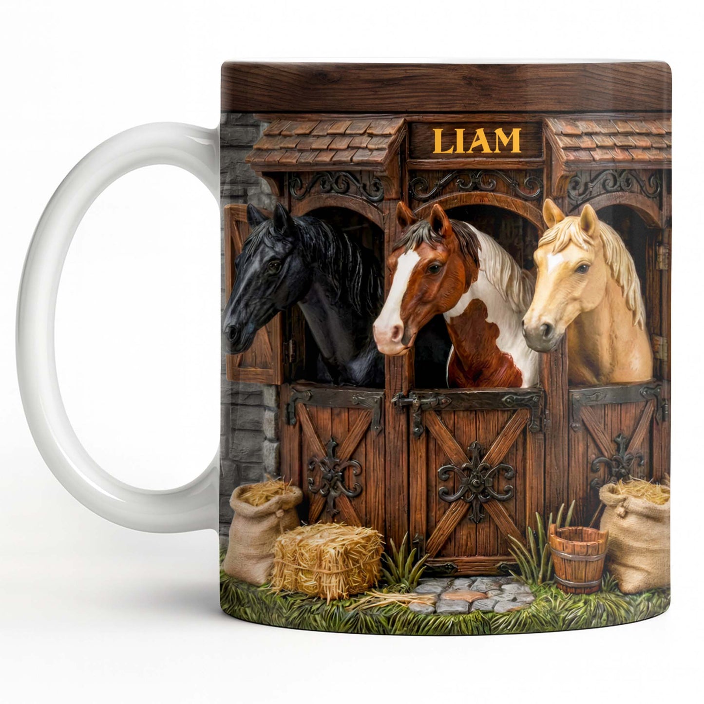 Capturing The Serenity Of Horses At The Barn - Personalized Custom Coffee Mug - FARM016_MG