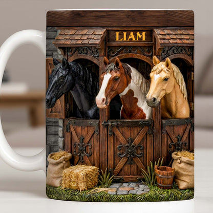 Capturing The Serenity Of Horses At The Barn - Personalized Custom Coffee Mug - FARM016_MG