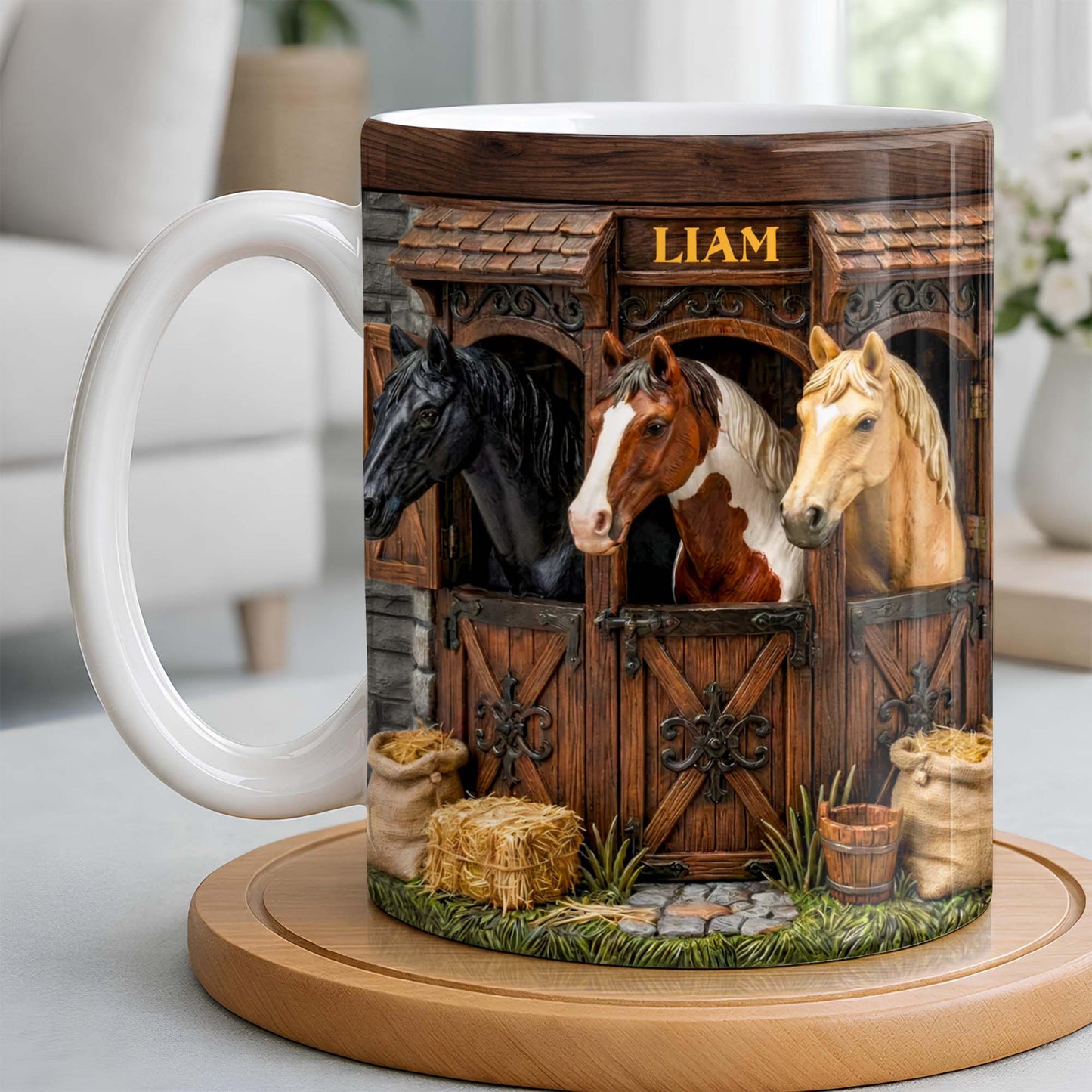 Capturing The Serenity Of Horses At The Barn - Personalized Custom Coffee Mug - FARM016_MG