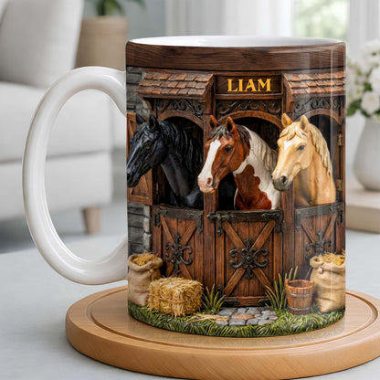 Capturing The Serenity Of Horses At The Barn - Personalized Custom Coffee Mug - FARM016_MG