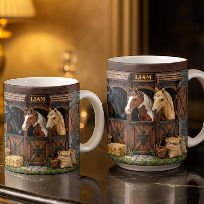 Capturing The Serenity Of Horses At The Barn - Personalized Custom Coffee Mug - FARM016_MG