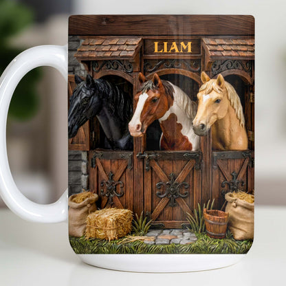Capturing The Serenity Of Horses At The Barn - Personalized Custom Coffee Mug - FARM016_MG