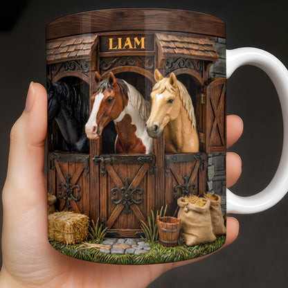 Capturing The Serenity Of Horses At The Barn - Personalized Custom Coffee Mug - FARM016_MG