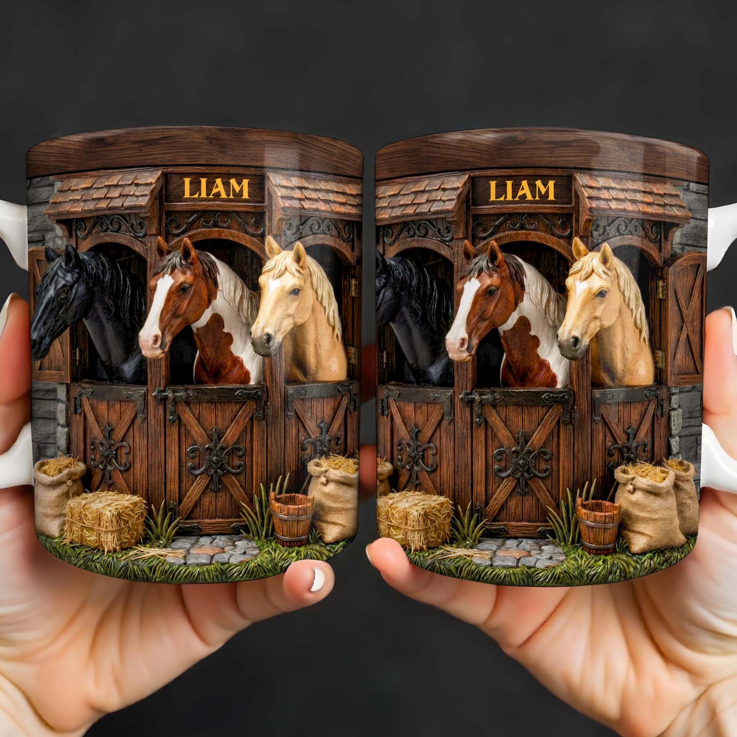 Capturing The Serenity Of Horses At The Barn - Personalized Custom Coffee Mug - FARM016_MG