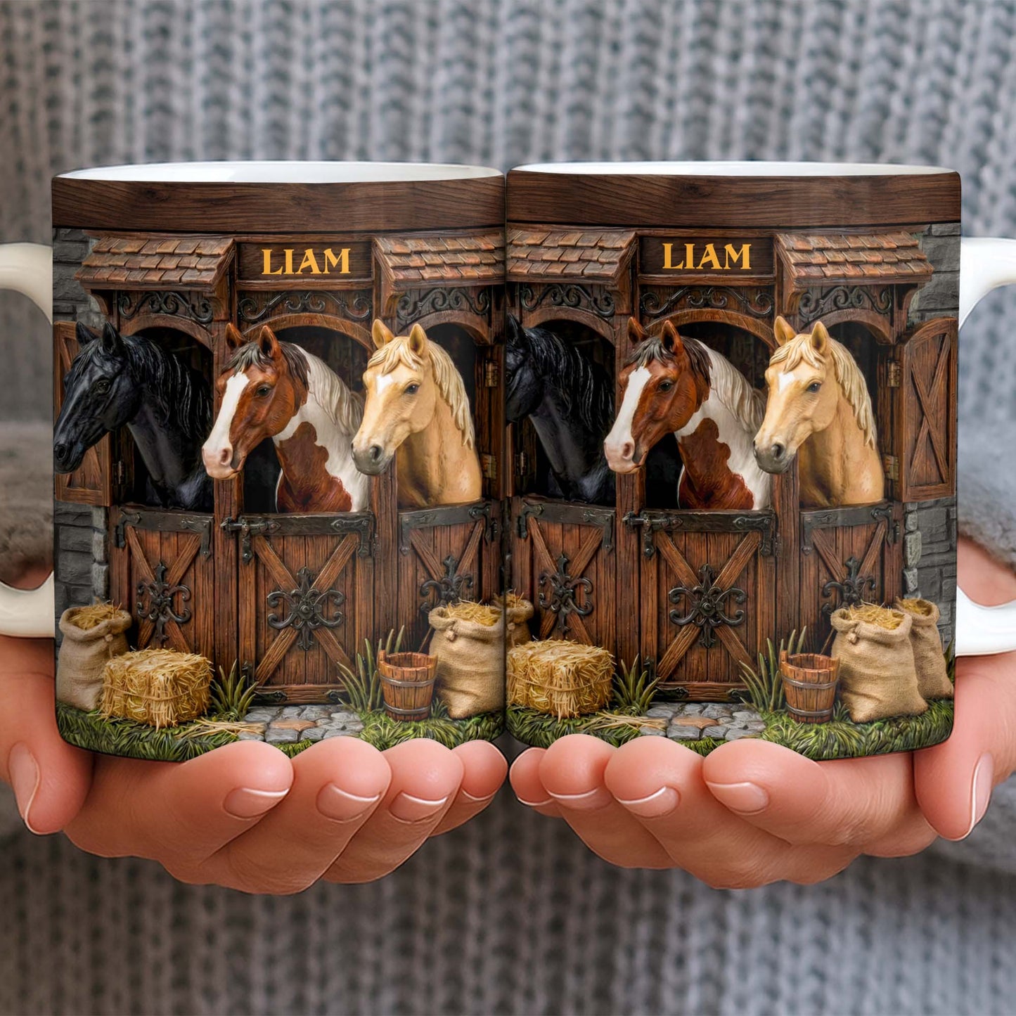 Capturing The Serenity Of Horses At The Barn - Personalized Custom Coffee Mug - FARM016_MG