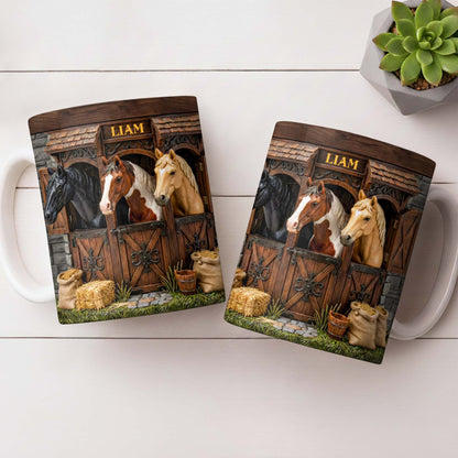 Capturing The Serenity Of Horses At The Barn - Personalized Custom Coffee Mug - FARM016_MG