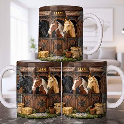Capturing The Serenity Of Horses At The Barn - Personalized Custom Coffee Mug - FARM016_MG