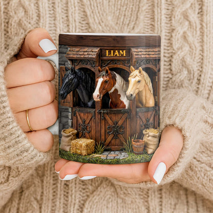 Capturing The Serenity Of Horses At The Barn - Personalized Custom Coffee Mug - FARM016_MG