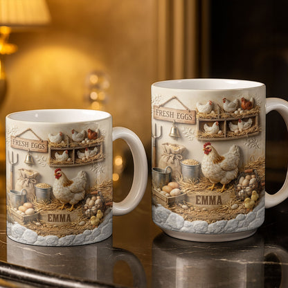 Fresh Eggs With Charming Chickens Design - Personalized Custom Coffee Mug - FARM020_MG