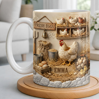 Fresh Eggs With Charming Chickens Design - Personalized Custom Coffee Mug - FARM020_MG