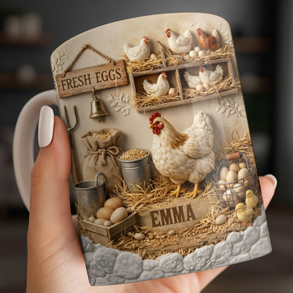 Fresh Eggs With Charming Chickens Design - Personalized Custom Coffee Mug - FARM020_MG