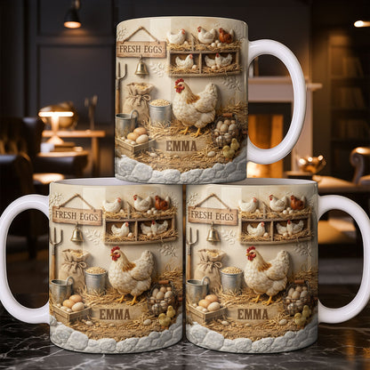 Fresh Eggs With Charming Chickens Design - Personalized Custom Coffee Mug - FARM020_MG