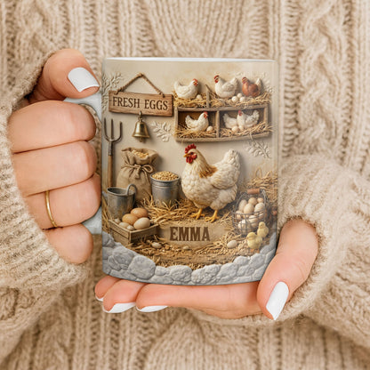 Fresh Eggs With Charming Chickens Design - Personalized Custom Coffee Mug - FARM020_MG