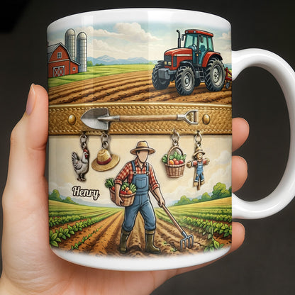 Idyllic Farm Scene With Tractor And Farmer - Personalized Custom Coffee Mug - FARM025_MG