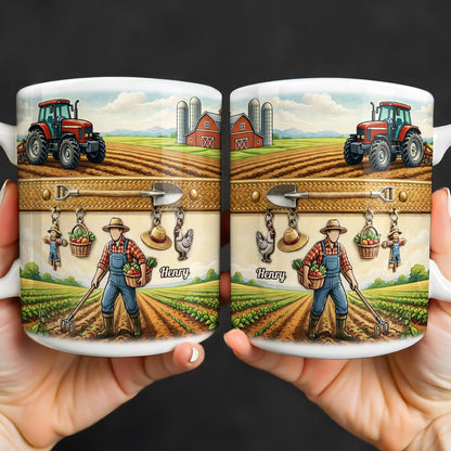 Idyllic Farm Scene With Tractor And Farmer - Personalized Custom Coffee Mug - FARM025_MG