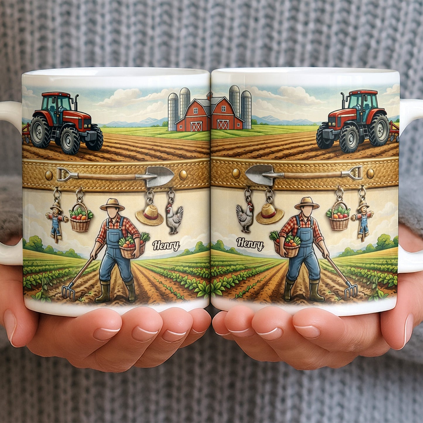 Idyllic Farm Scene With Tractor And Farmer - Personalized Custom Coffee Mug - FARM025_MG