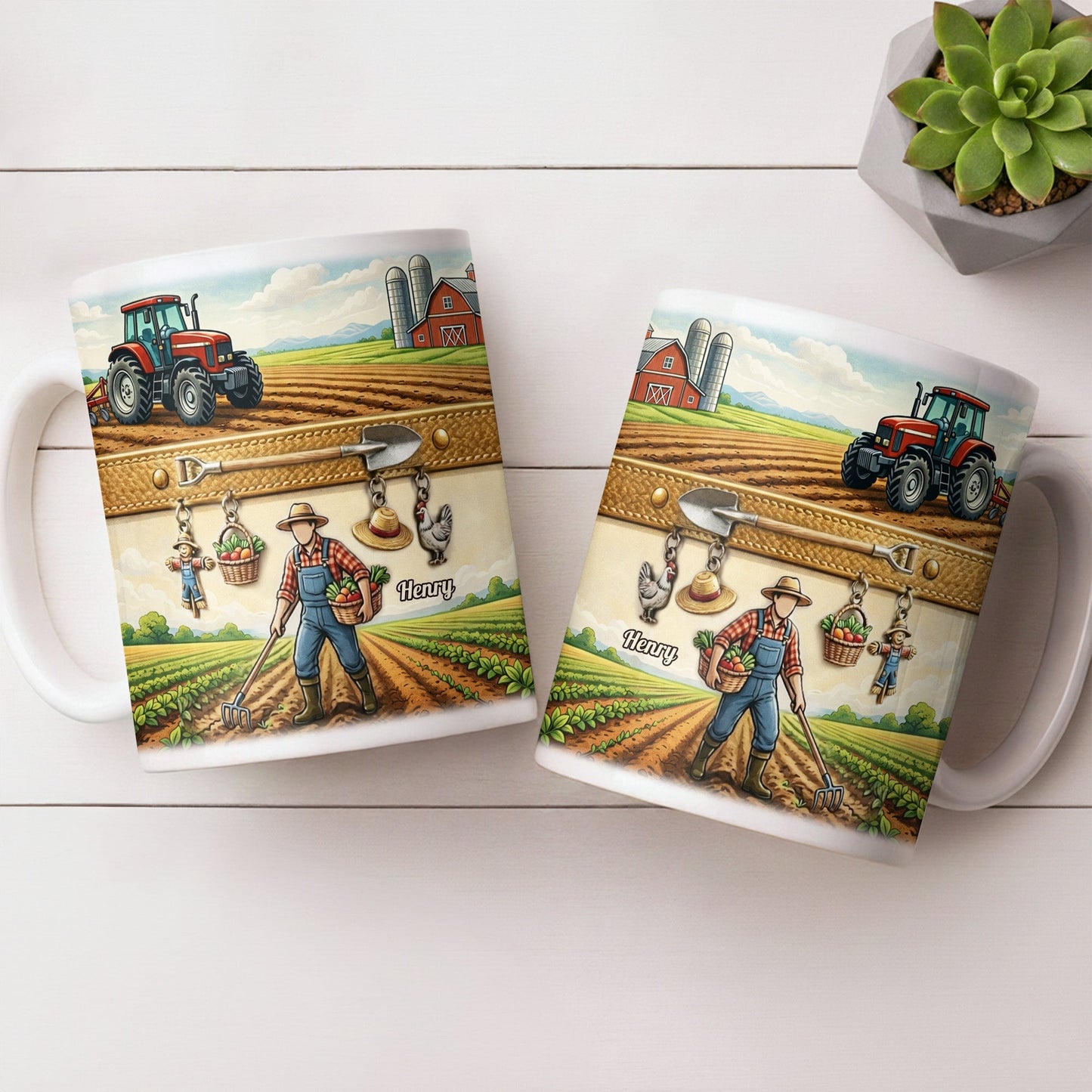 Idyllic Farm Scene With Tractor And Farmer - Personalized Custom Coffee Mug - FARM025_MG