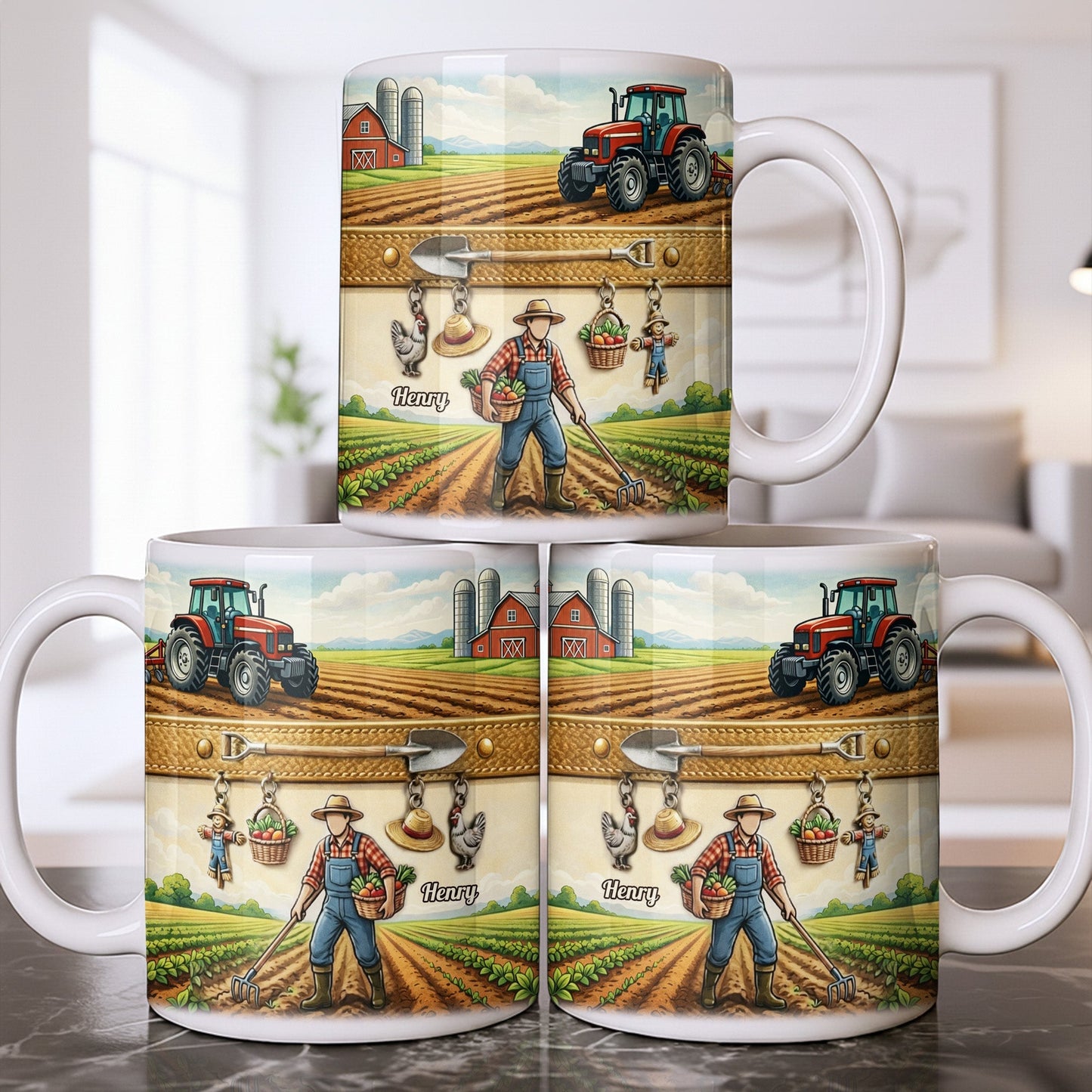 Idyllic Farm Scene With Tractor And Farmer - Personalized Custom Coffee Mug - FARM025_MG