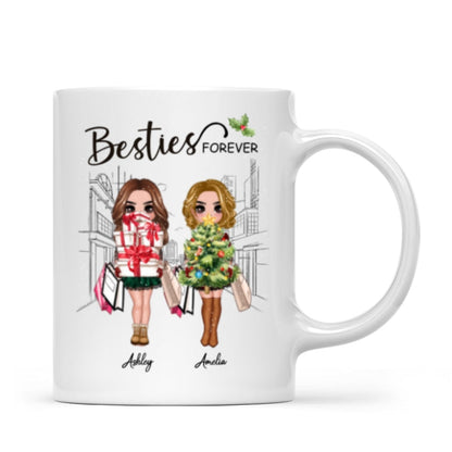 Best Friends Sisters Christmas Tree Personalized Mug
