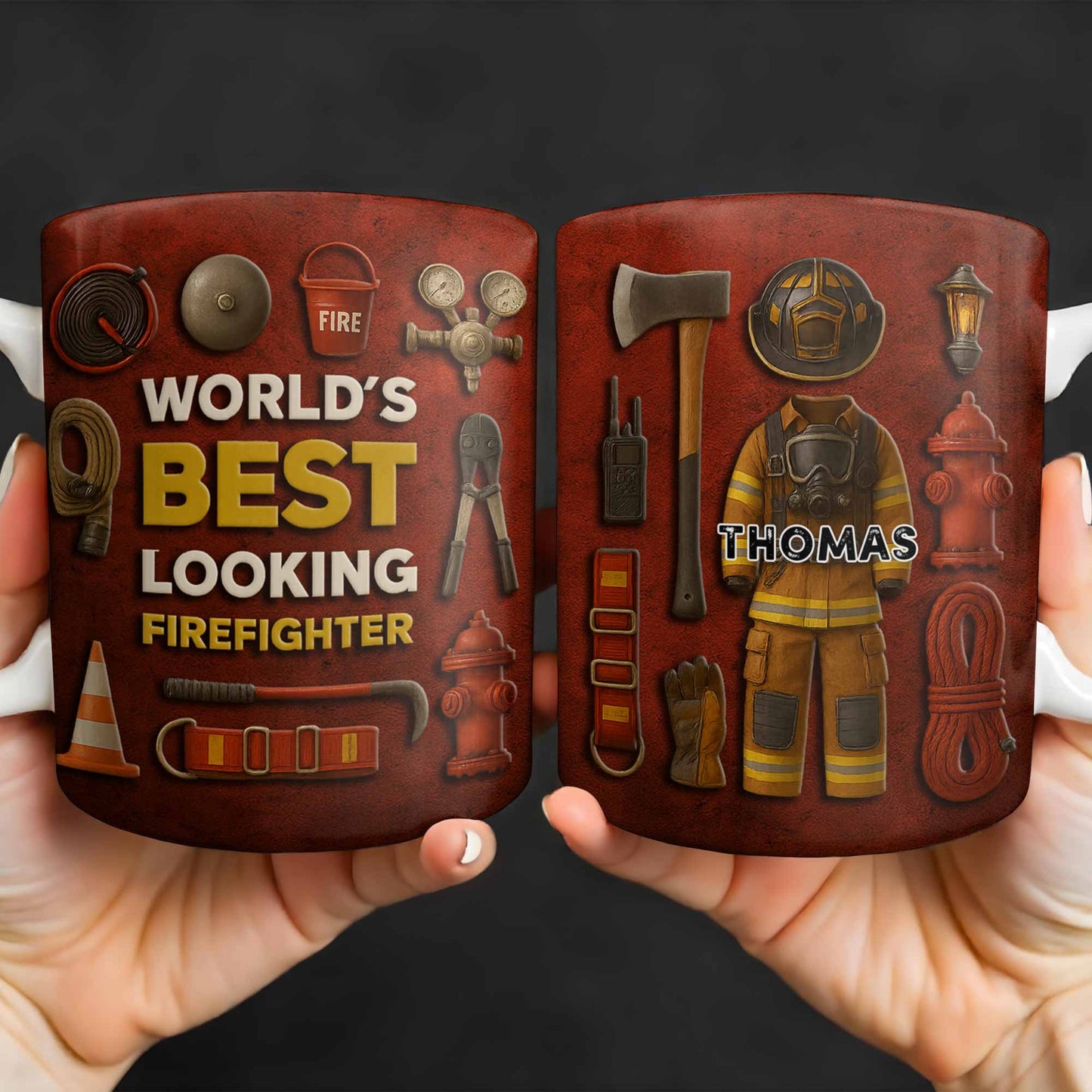 World's Best Looking Firefighter Gear and Helmet - Personalized Custom Coffee Mug - FIF045_MG