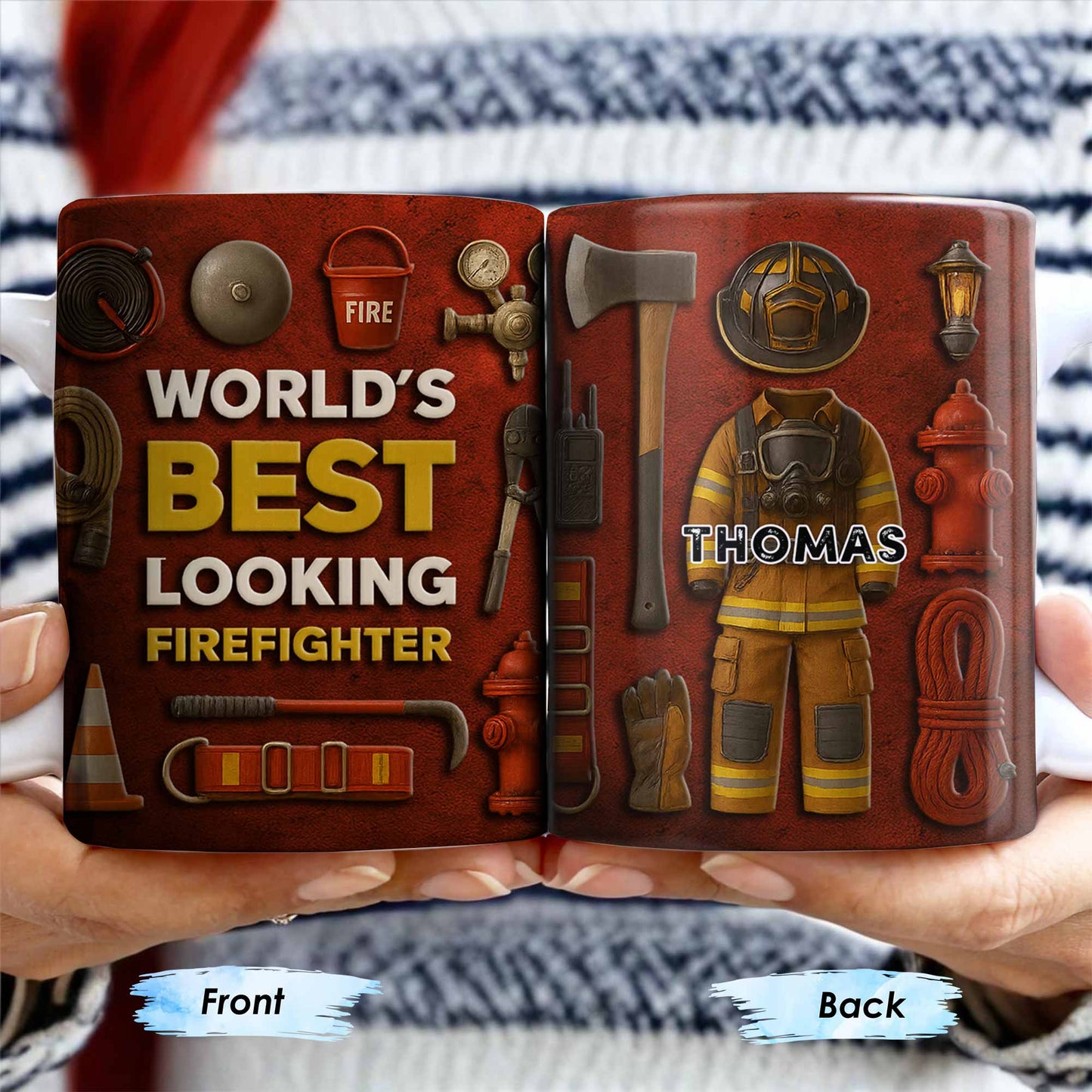 World's Best Looking Firefighter Gear and Helmet - Personalized Custom Coffee Mug - FIF045_MG