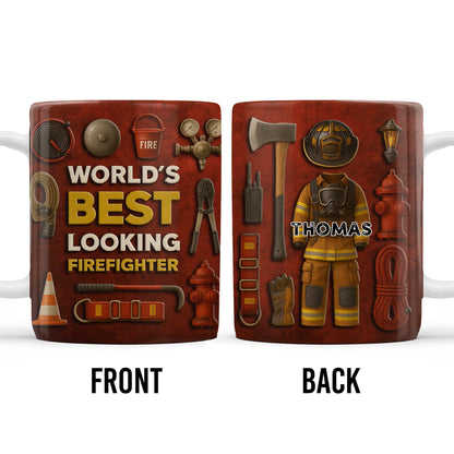 World's Best Looking Firefighter Gear and Helmet - Personalized Custom Coffee Mug - FIF045_MG