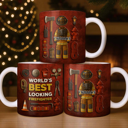 World's Best Looking Firefighter Gear and Helmet - Personalized Custom Coffee Mug - FIF045_MG