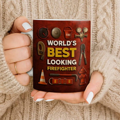 World's Best Looking Firefighter Gear and Helmet - Personalized Custom Coffee Mug - FIF045_MG