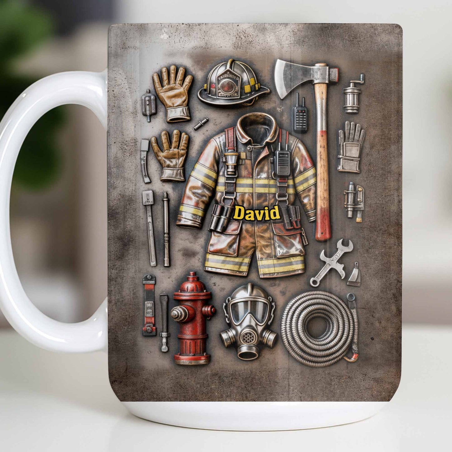Customize This Mug With Your Firefighter's Name And Gear - Personalized Custom Coffee Mug - FIF047_MG