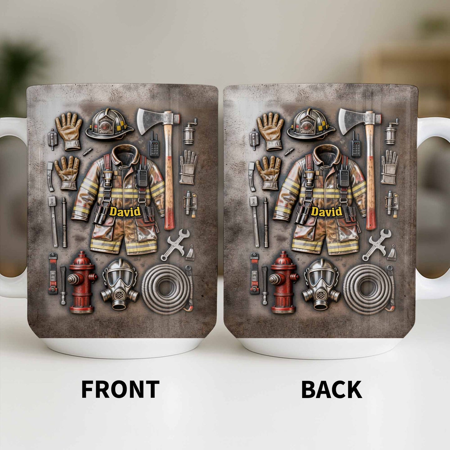 Customize This Mug With Your Firefighter's Name And Gear - Personalized Custom Coffee Mug - FIF047_MG