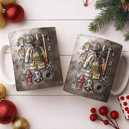 Customize This Mug With Your Firefighter's Name And Gear - Personalized Custom Coffee Mug - FIF047_MG