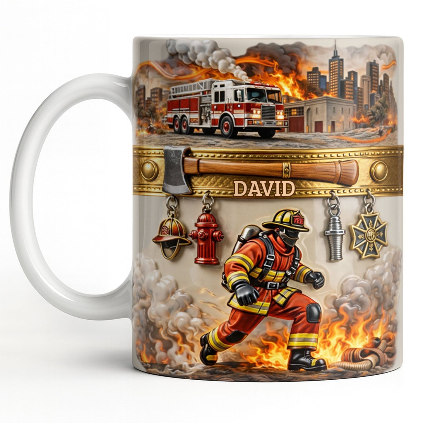 Heroic Firefighter Scene Personalized Coffee Mug - Personalized Custom Coffee Mug - FIF051_MG