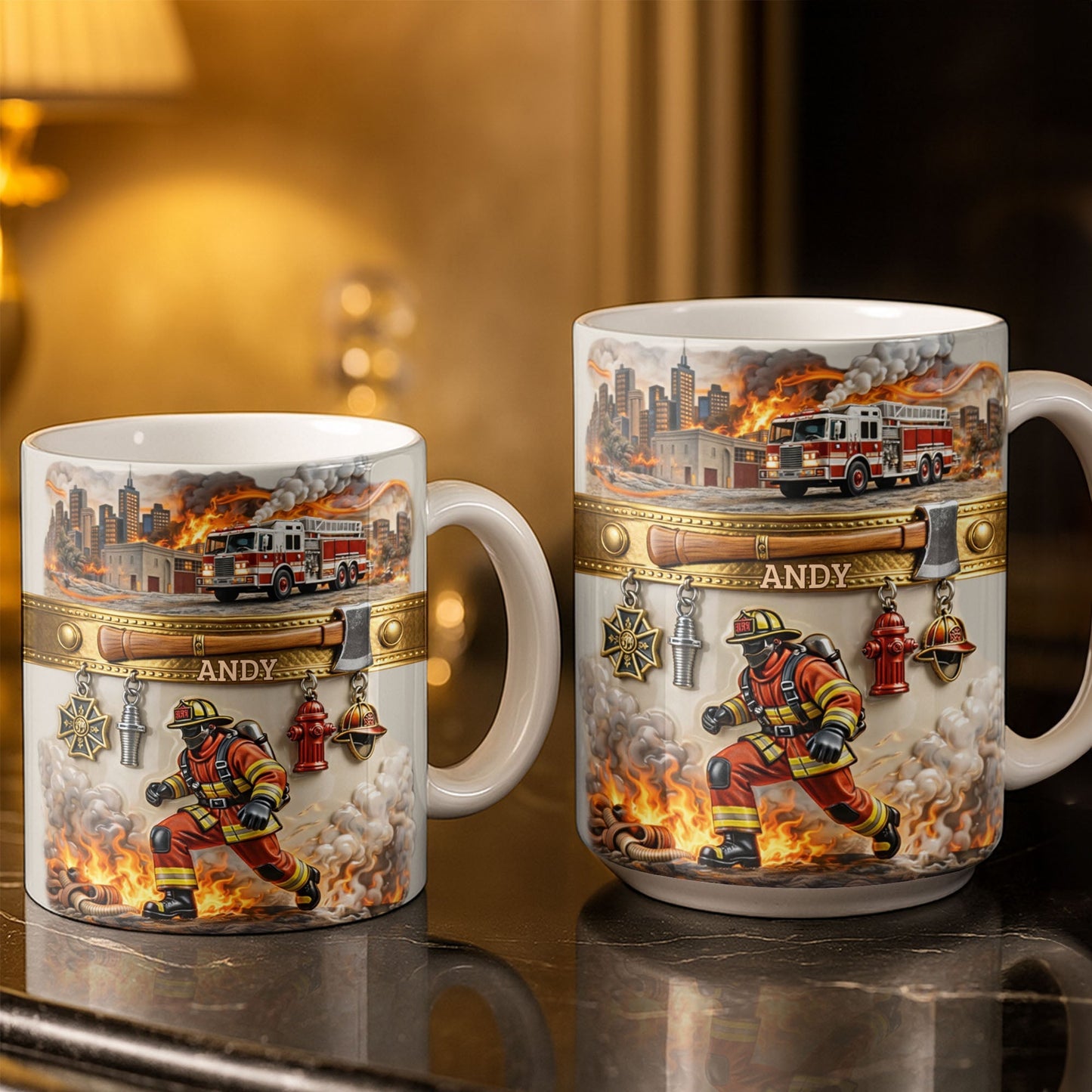Heroic Firefighter Scene Personalized Coffee Mug - Personalized Custom Coffee Mug - FIF051_MG